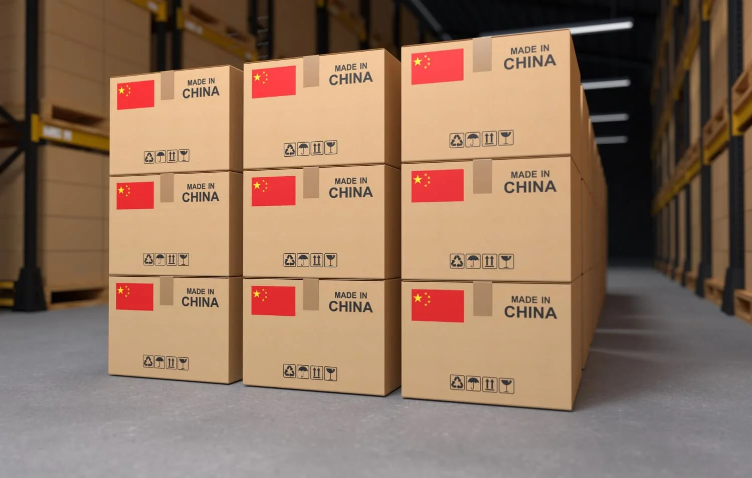 Caixas com produtos importados da China